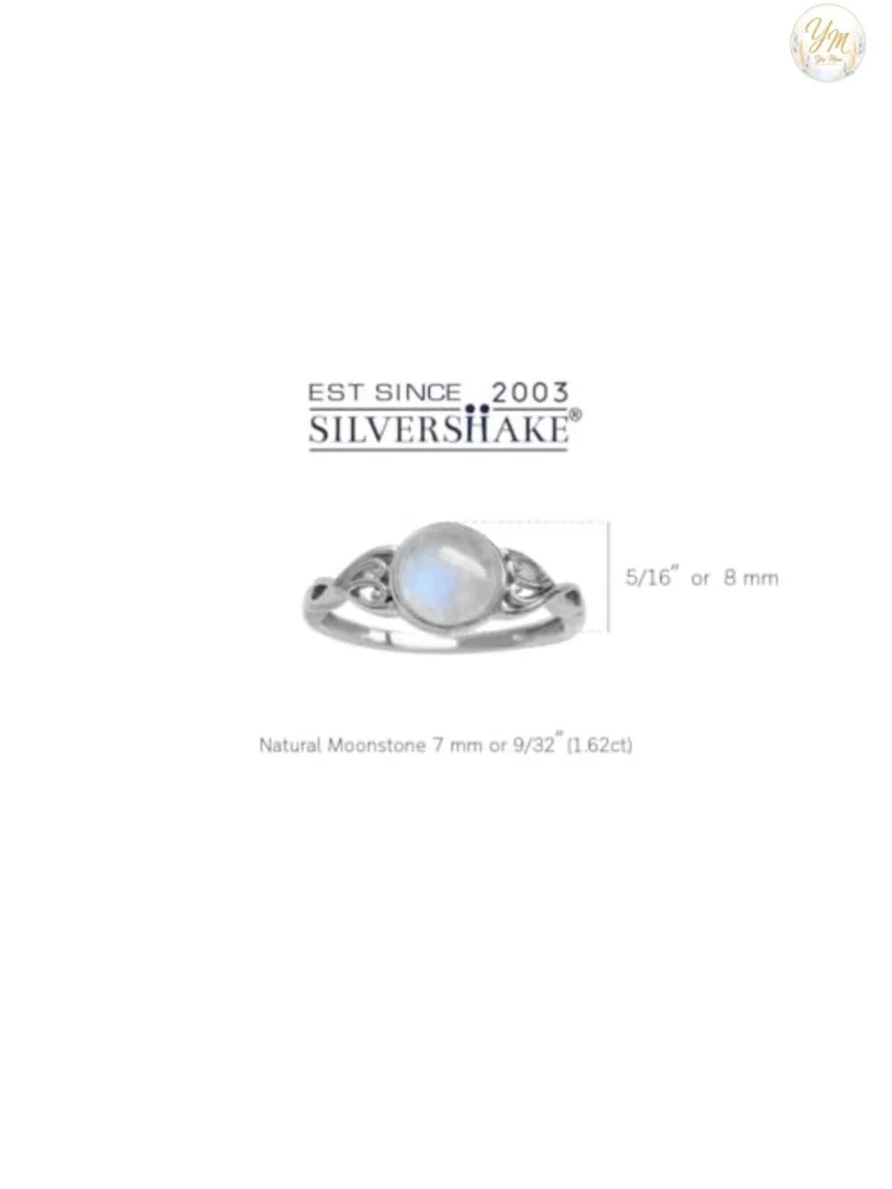 7MM Natural Moonstone 925 Sterling Silver Rhodium Plated Victorian Style
